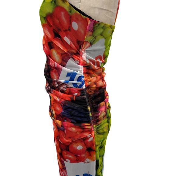 Zara Fruit Stand Strappy Maxi Dress Ruched Mesh Sleeveless Colorful Size Large - Picture 8 of 16